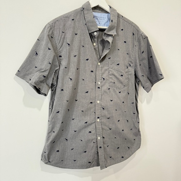 Banana Republic Luxe Poplin Slim Fit L Gray Safari Patterned Casual Shirt - Picture 16 of 17